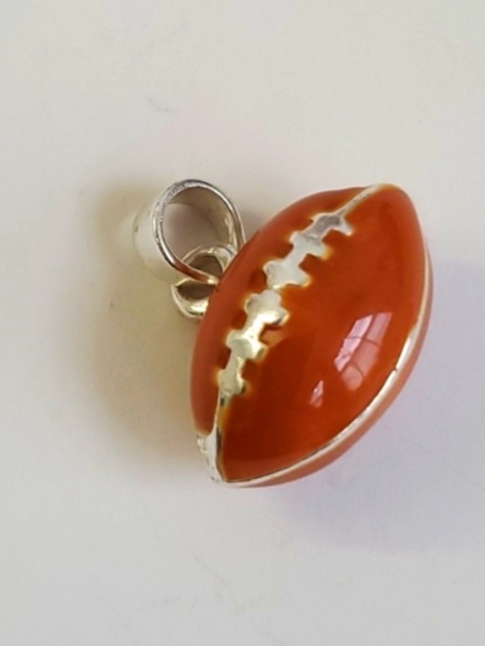 Sterling Silver 925 Football Charm Pendant in Orange